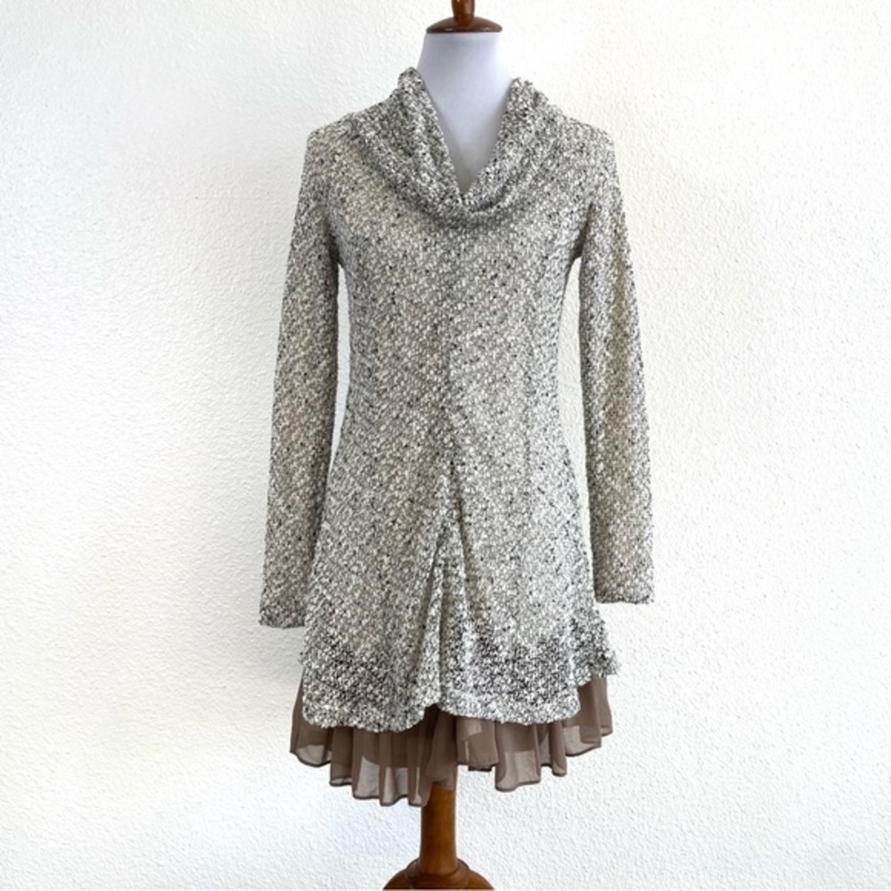 A’Reve Open Knit Tunic Dress Womens Medium Boho Hippie Cowl Neck Cottagecore